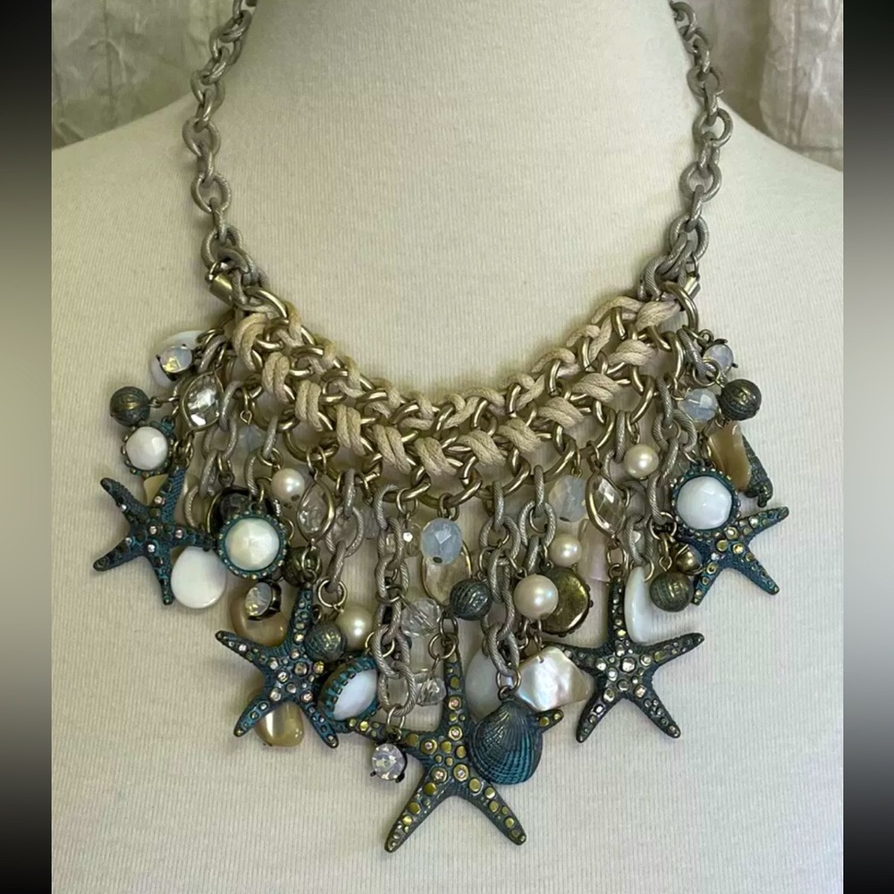 St. Thomas Starfish Seashell Statement Necklace Womens OS Gold Teal